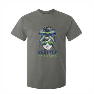 Seattle Girl T Shirt For Kid Funny Sport Fan Game Day Messy Bun TS11 Military Green Print Your Wear