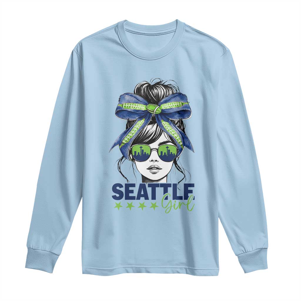 Seattle Girl Long Sleeve Shirt Funny Sport Fan Game Day Messy Bun TS11 Light Blue Print Your Wear
