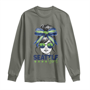 Seattle Girl Long Sleeve Shirt Funny Sport Fan Game Day Messy Bun TS11 Military Green Print Your Wear