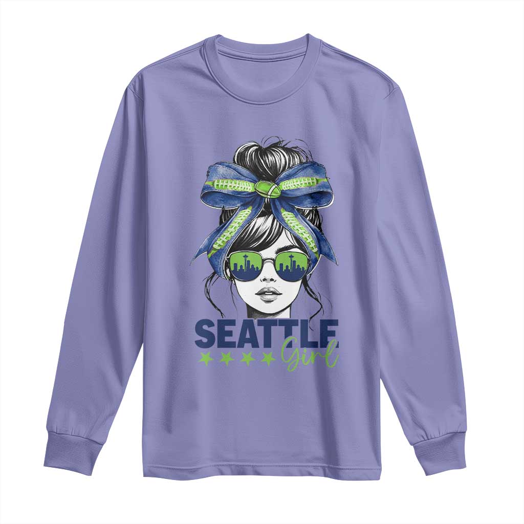 Seattle Girl Long Sleeve Shirt Funny Sport Fan Game Day Messy Bun TS11 Violet Print Your Wear