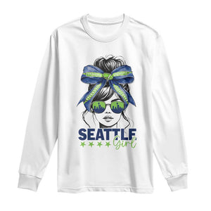 Seattle Girl Long Sleeve Shirt Funny Sport Fan Game Day Messy Bun TS11 White Print Your Wear
