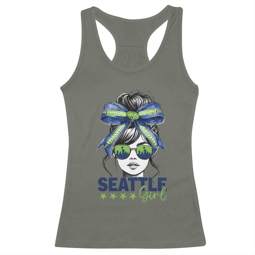 Seattle Girl Racerback Tank Top Funny Sport Fan Game Day Messy Bun TS11 Military Green Print Your Wear