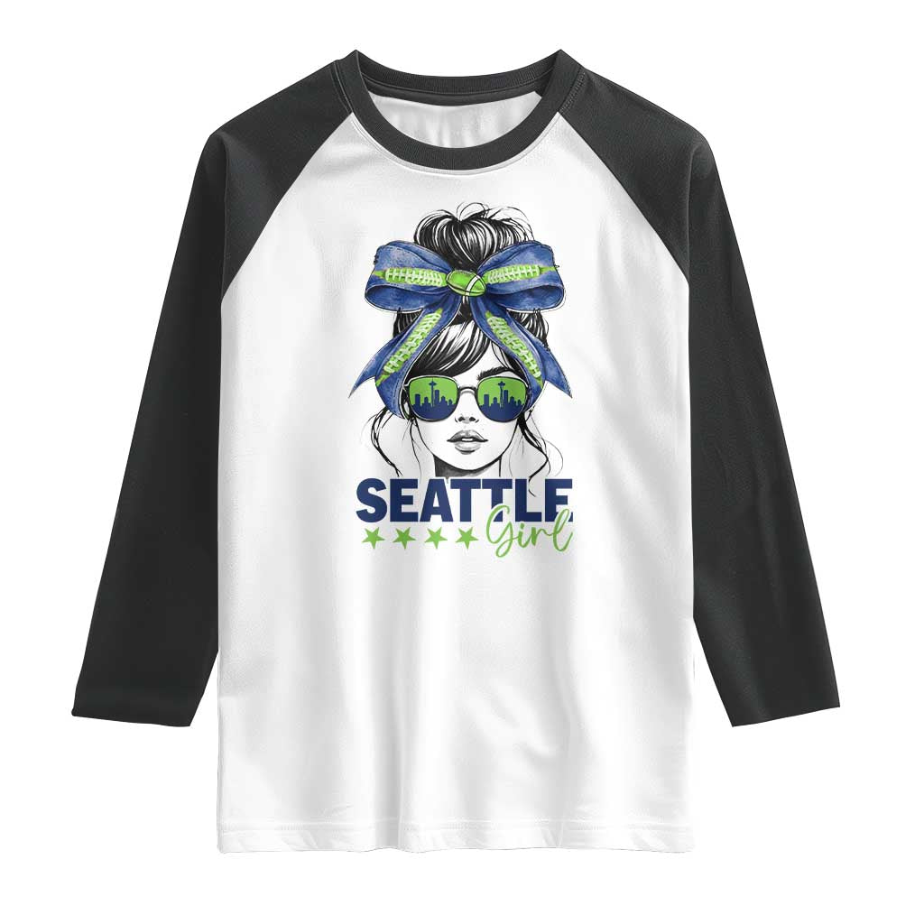 Seattle Girl Raglan Shirt Funny Sport Fan Game Day Messy Bun TS11 White Black Print Your Wear