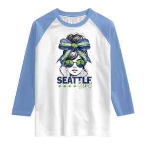 Seattle Girl Raglan Shirt Funny Sport Fan Game Day Messy Bun TS11 White Carolina Blue Print Your Wear