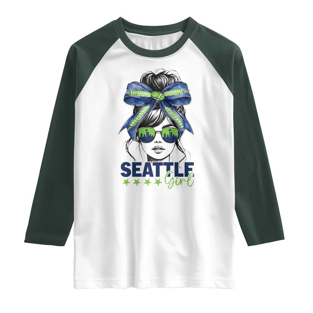 Seattle Girl Raglan Shirt Funny Sport Fan Game Day Messy Bun TS11 White Dark Forest Green Print Your Wear