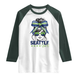 Seattle Girl Raglan Shirt Funny Sport Fan Game Day Messy Bun TS11 White Dark Forest Green Print Your Wear
