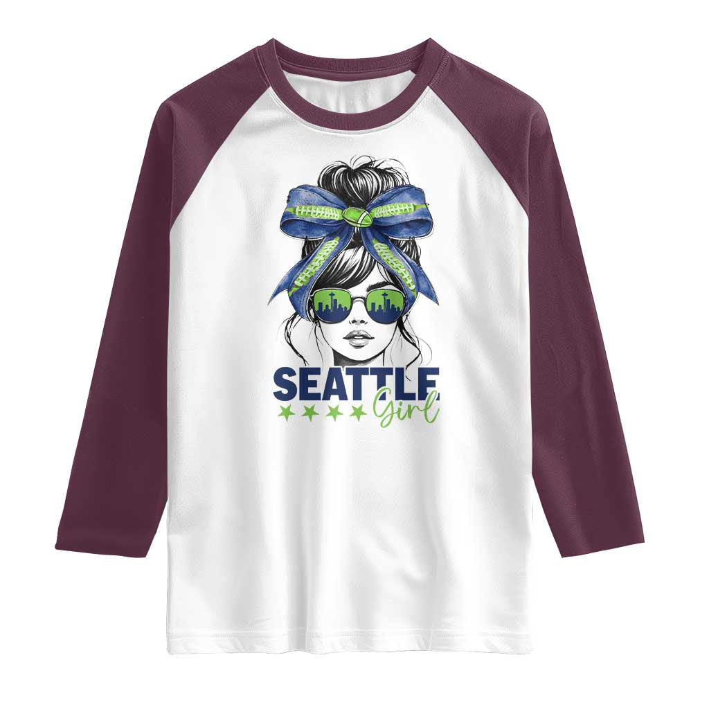 Seattle Girl Raglan Shirt Funny Sport Fan Game Day Messy Bun TS11 White Maroon Print Your Wear