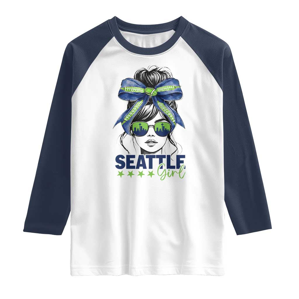 Seattle Girl Raglan Shirt Funny Sport Fan Game Day Messy Bun TS11 White Navy Print Your Wear