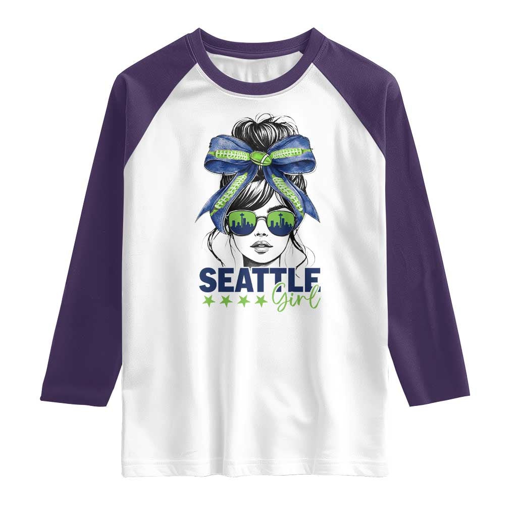 Seattle Girl Raglan Shirt Funny Sport Fan Game Day Messy Bun TS11 White Purple Print Your Wear
