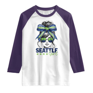 Seattle Girl Raglan Shirt Funny Sport Fan Game Day Messy Bun TS11 White Purple Print Your Wear