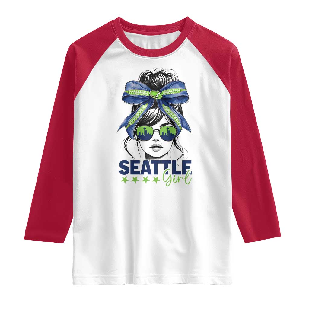 Seattle Girl Raglan Shirt Funny Sport Fan Game Day Messy Bun TS11 White Red Print Your Wear