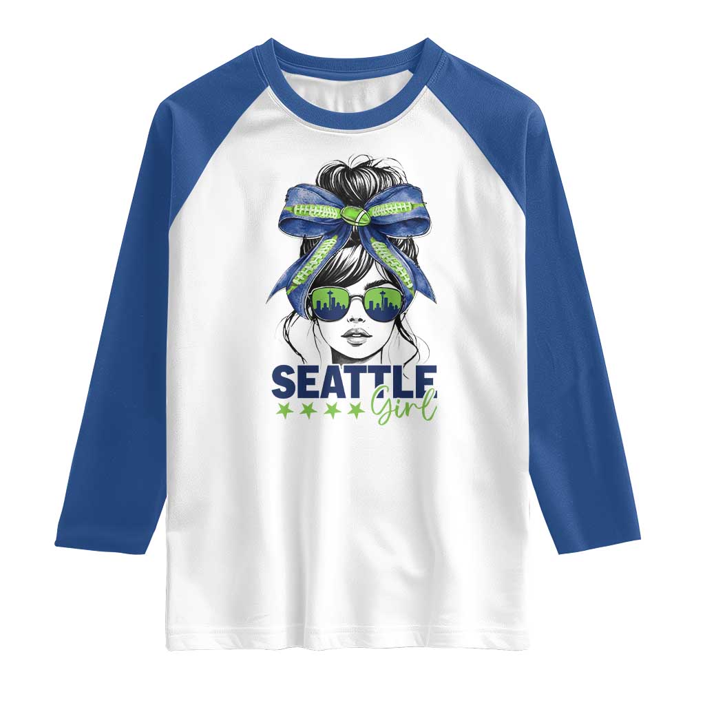 Seattle Girl Raglan Shirt Funny Sport Fan Game Day Messy Bun TS11 White Royal Print Your Wear