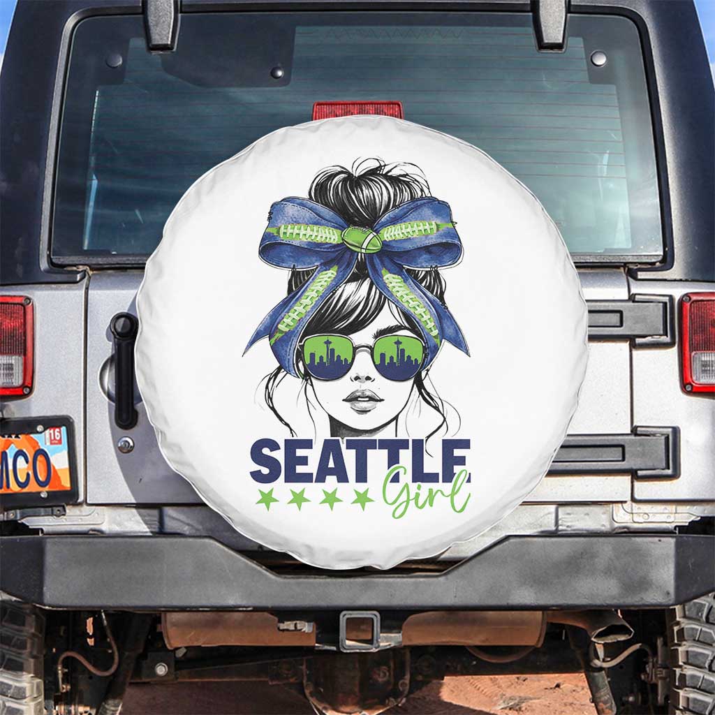 Seattle Girl Spare Tire Cover Funny Sport Fan Game Day Messy Bun TS11 No hole White Print Your Wear