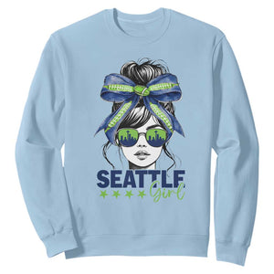 Seattle Girl Sweatshirt Funny Sport Fan Game Day Messy Bun TS11 Light Blue Print Your Wear