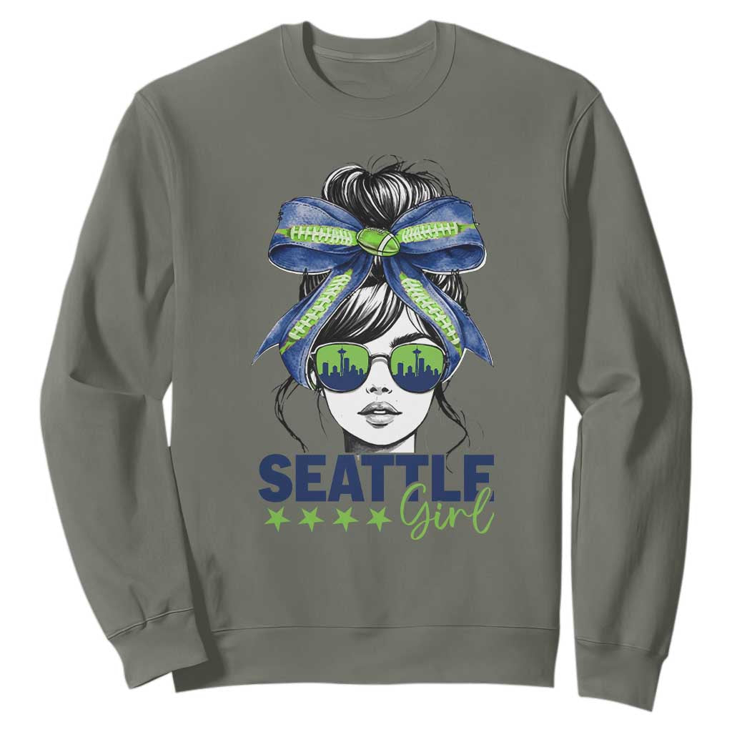 Seattle Girl Sweatshirt Funny Sport Fan Game Day Messy Bun TS11 Military Green Print Your Wear