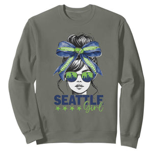 Seattle Girl Sweatshirt Funny Sport Fan Game Day Messy Bun TS11 Military Green Print Your Wear