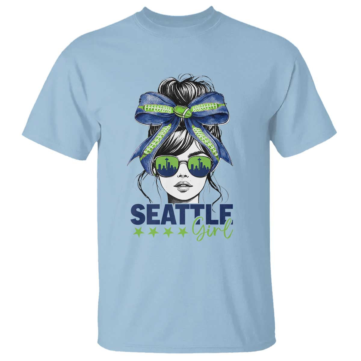 Seattle Girl T Shirt Funny Sport Fan Game Day Messy Bun TS11 Light Blue Print Your Wear
