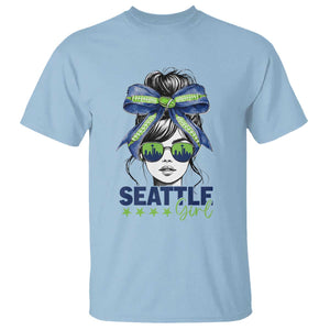 Seattle Girl T Shirt Funny Sport Fan Game Day Messy Bun TS11 Light Blue Print Your Wear
