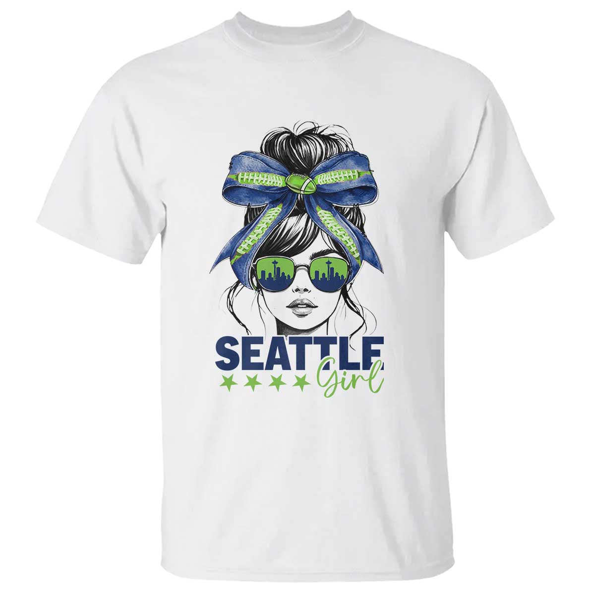 Seattle Girl T Shirt Funny Sport Fan Game Day Messy Bun TS11 White Print Your Wear