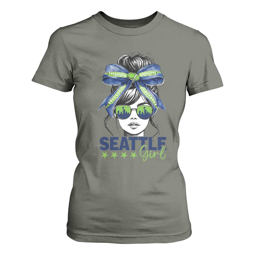 Seattle Girl T Shirt For Women Funny Sport Fan Game Day Messy Bun TS11 Military Green Print Your Wear