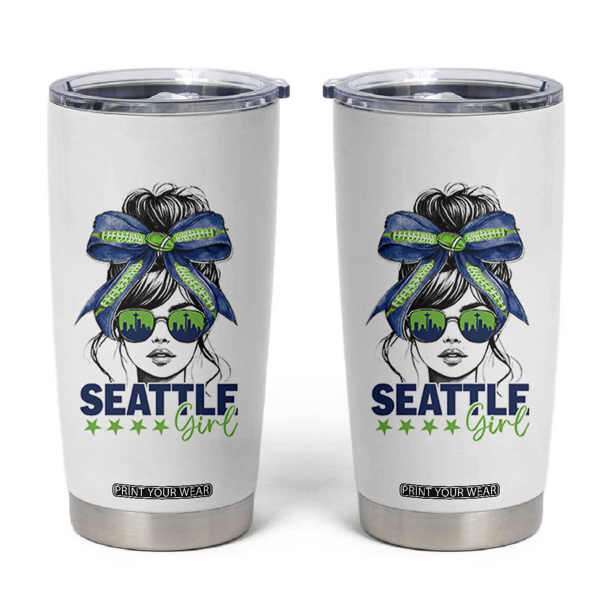 Seattle Girl Tumbler Cup Funny Sport Fan Game Day Messy Bun TS11 White Print Your Wear