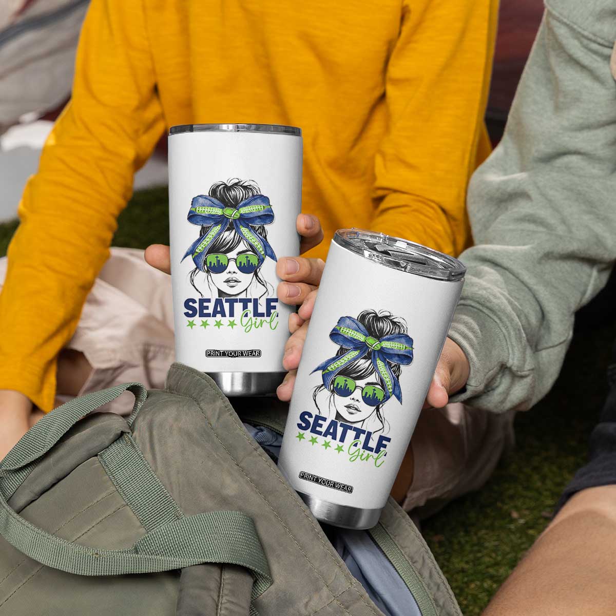 Seattle Girl Tumbler Cup Funny Sport Fan Game Day Messy Bun TS11 Print Your Wear