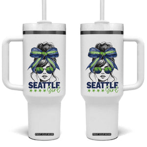 Seattle Girl Tumbler With Handle Funny Sport Fan Game Day Messy Bun TS11 One Size: 40 oz White Print Your Wear