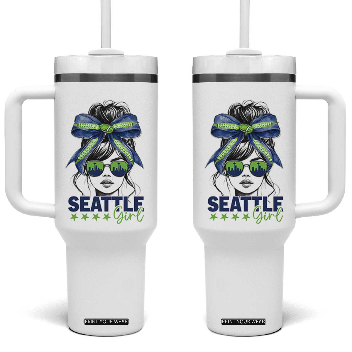 Seattle Girl Tumbler With Handle Funny Sport Fan Game Day Messy Bun TS11 One Size: 40 oz White Print Your Wear