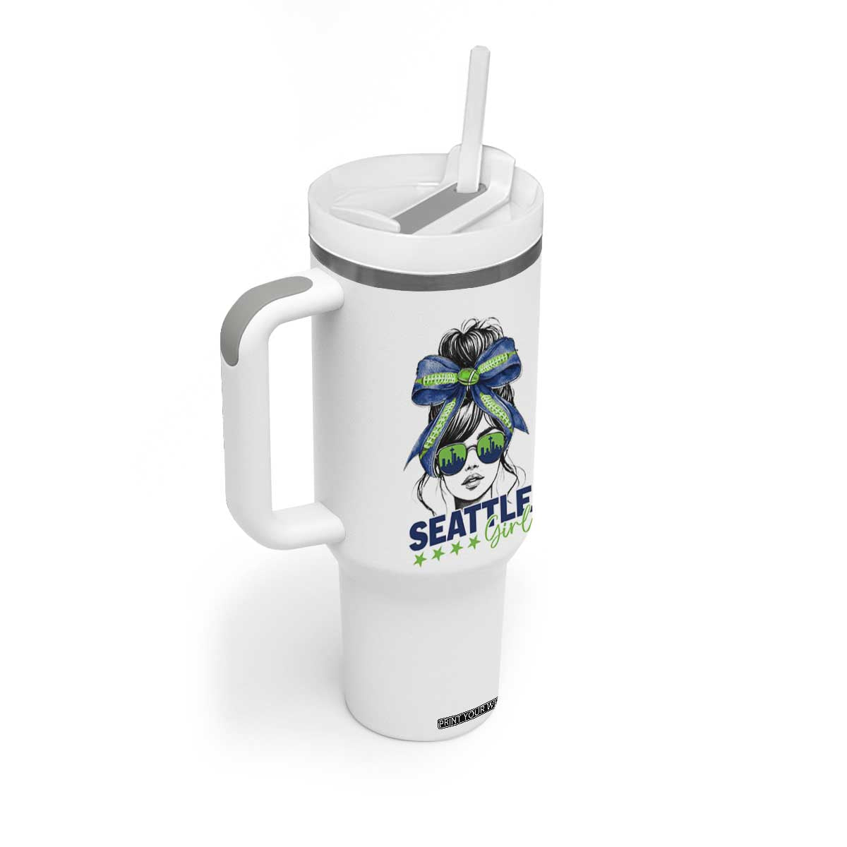 Seattle Girl Tumbler With Handle Funny Sport Fan Game Day Messy Bun TS11 Print Your Wear
