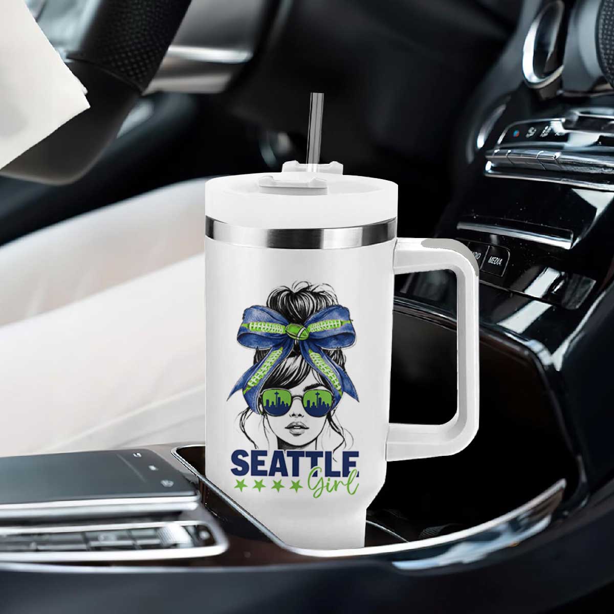 Seattle Girl Tumbler With Handle Funny Sport Fan Game Day Messy Bun TS11 Print Your Wear