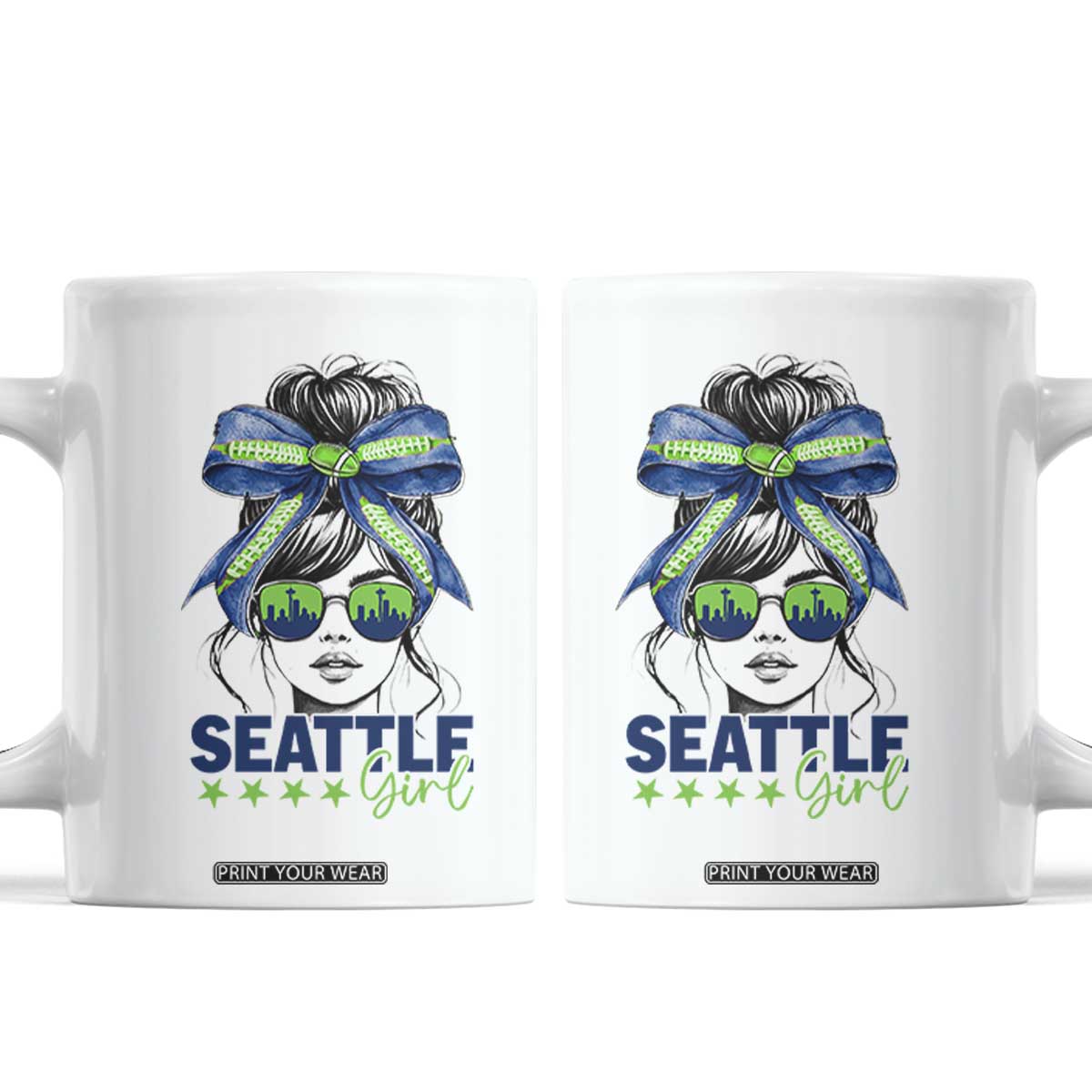 Seattle Girl Coffee Mug Funny Sport Fan Game Day Messy Bun TS11 White Print Your Wear