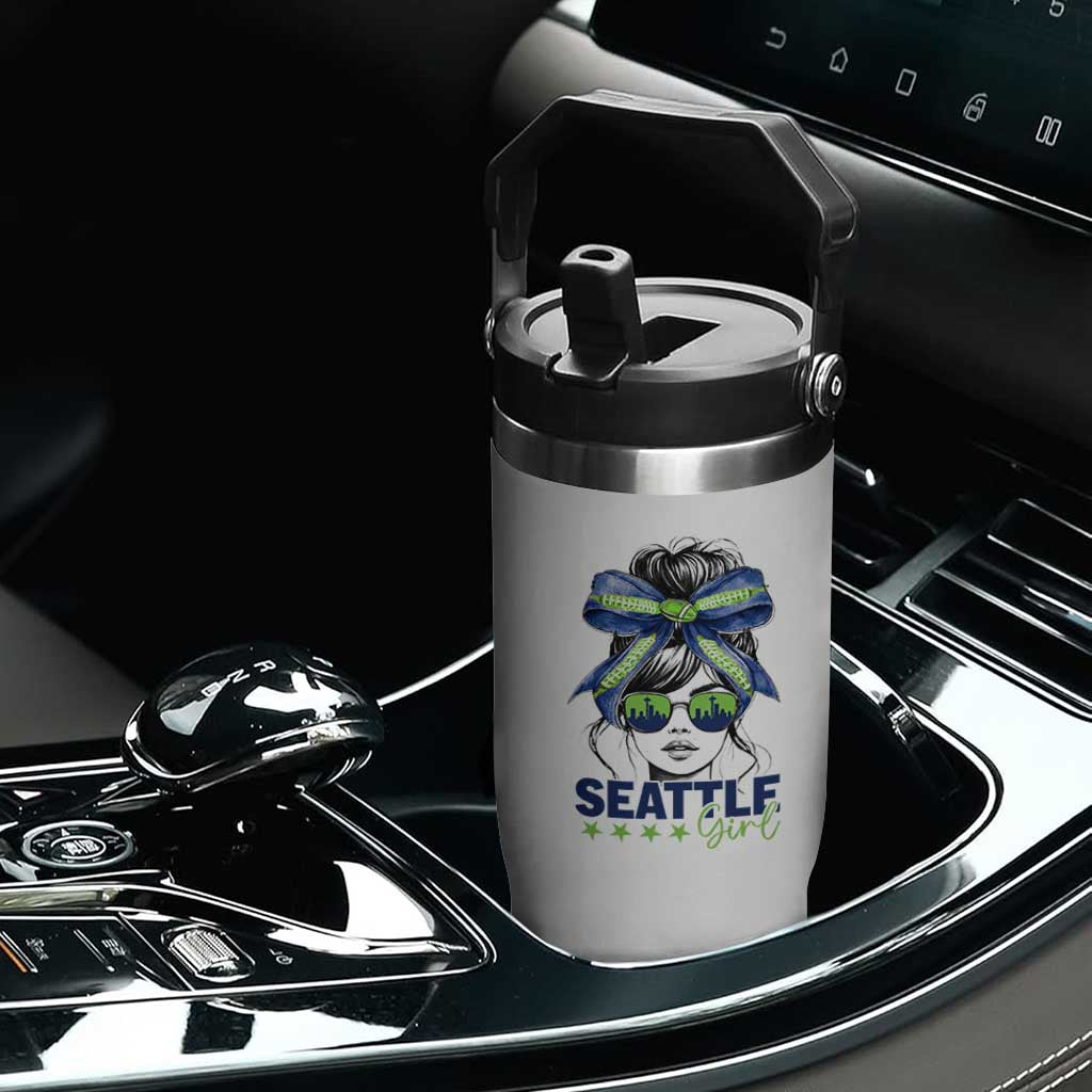 Seattle Girl Flip Straw Tumbler Funny Sport Fan Game Day Messy Bun TS11 Print Your Wear