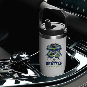 Seattle Girl Flip Straw Tumbler Funny Sport Fan Game Day Messy Bun TS11 Print Your Wear