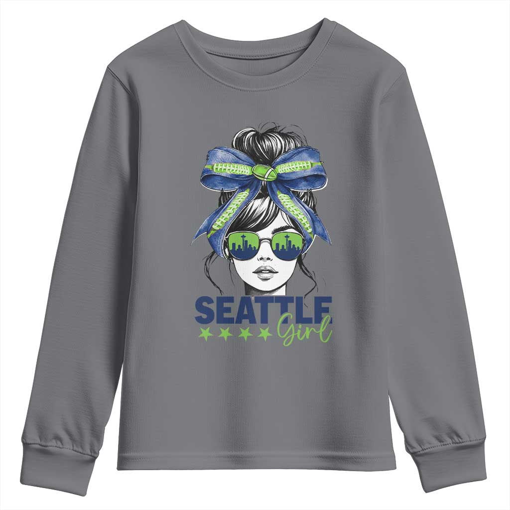 Seattle Girl Youth Sweatshirt Funny Sport Fan Game Day Messy Bun TS11 Charcoal Print Your Wear