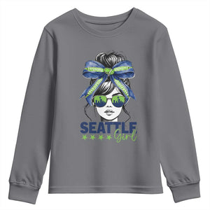 Seattle Girl Youth Sweatshirt Funny Sport Fan Game Day Messy Bun TS11 Charcoal Print Your Wear