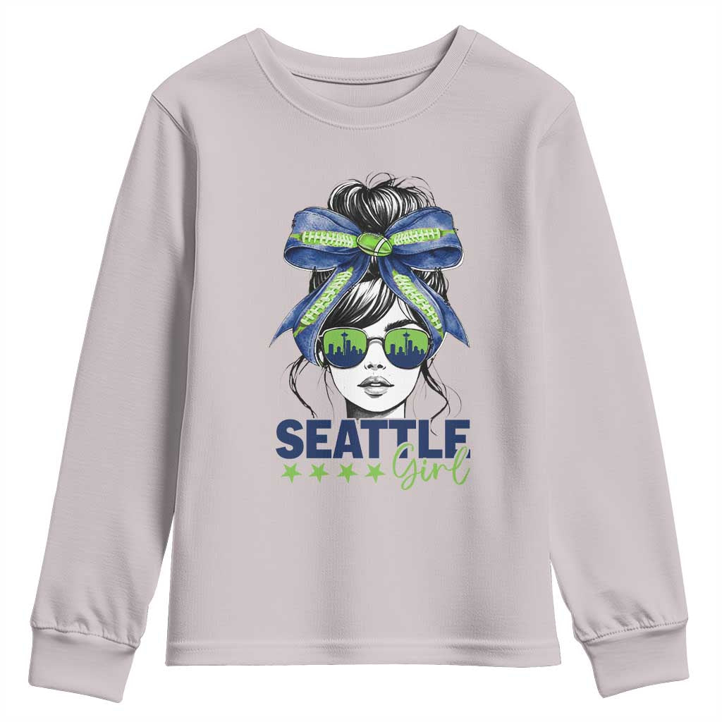 Seattle Girl Youth Sweatshirt Funny Sport Fan Game Day Messy Bun TS11 Ice Gray Print Your Wear