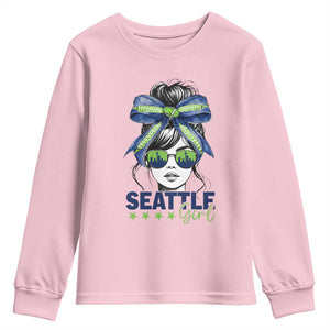 Seattle Girl Youth Sweatshirt Funny Sport Fan Game Day Messy Bun TS11 Light Pink Print Your Wear