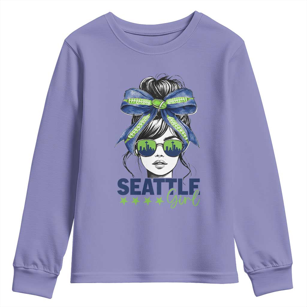 Seattle Girl Youth Sweatshirt Funny Sport Fan Game Day Messy Bun TS11 Violet Print Your Wear