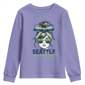 Seattle Girl Youth Sweatshirt Funny Sport Fan Game Day Messy Bun TS11 Violet Print Your Wear