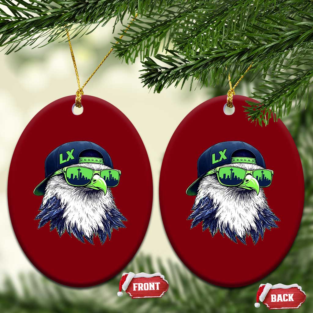 Vintage Hawk Graphic LX Cap Seattle Skyline Game Day Ceramic Ornament TS11 Print Your Wear