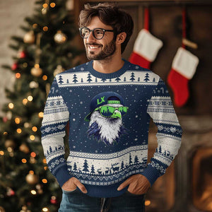 Vintage Hawk Graphic LX Cap Seattle Skyline Game Day Ugly Christmas Sweater TS11 Navy Beige Print Your Wear