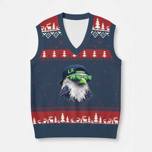 Vintage Hawk Graphic LX Cap Seattle Skyline Game Day V-Neck Knit Sweater Vest TS11 Navy Red Print Your Wear