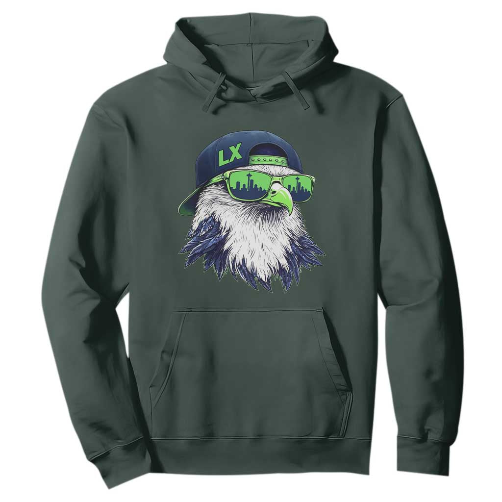 Vintage Hawk Graphic LX Cap Seattle Skyline Game Day Hoodie TS11 Dark Forest Green Print Your Wear