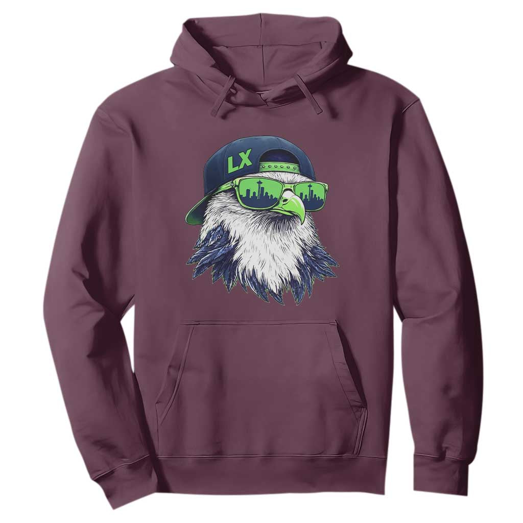 Vintage Hawk Graphic LX Cap Seattle Skyline Game Day Hoodie TS11 Maroon Print Your Wear