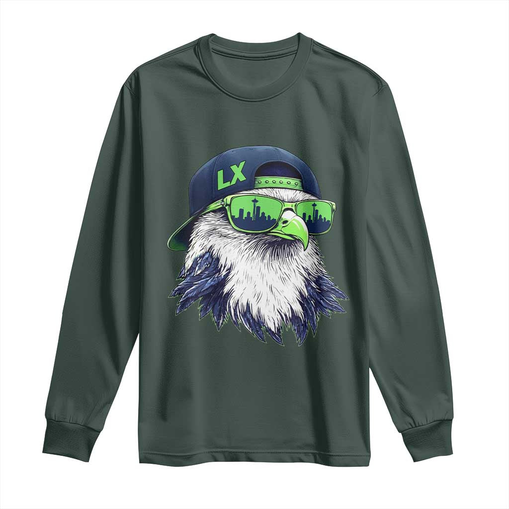 Vintage Hawk Graphic LX Cap Seattle Skyline Game Day Long Sleeve Shirt TS11 Dark Forest Green Print Your Wear