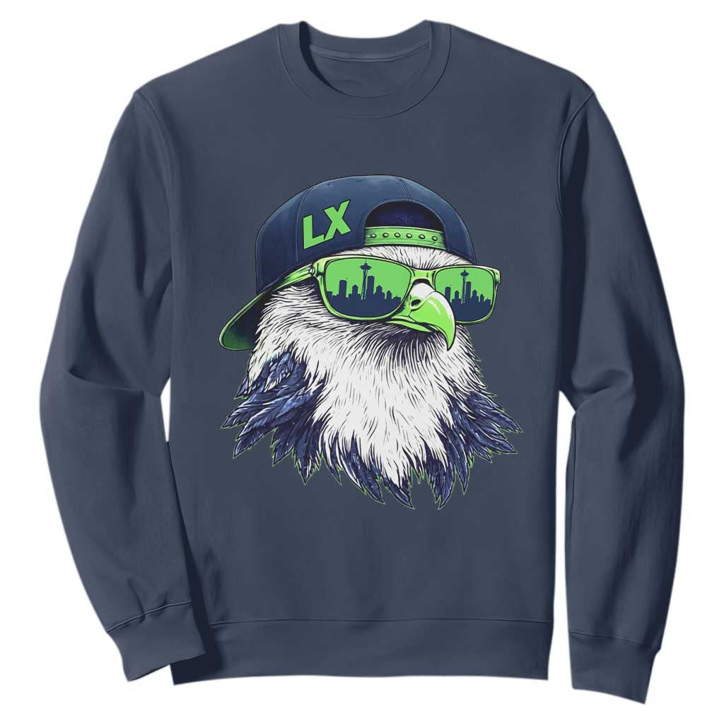 Vintage Hawk Graphic LX Cap Seattle Skyline Game Day Sweatshirt TS11 Navy Print Your Wear
