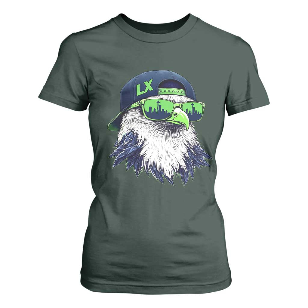 Vintage Hawk Graphic LX Cap Seattle Skyline Game Day T Shirt For Women TS11 Dark Forest Green Print Your Wear