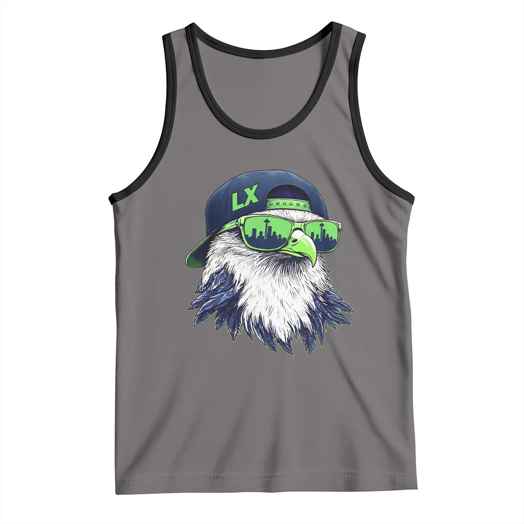 Vintage Hawk Graphic LX Cap Seattle Skyline Game Day Tank Top TS11 Deep Heather Black Print Your Wear