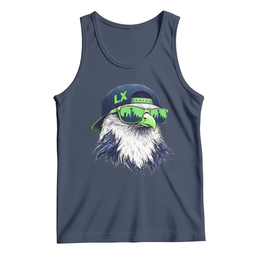 Vintage Hawk Graphic LX Cap Seattle Skyline Game Day Tank Top TS11 Navy Print Your Wear