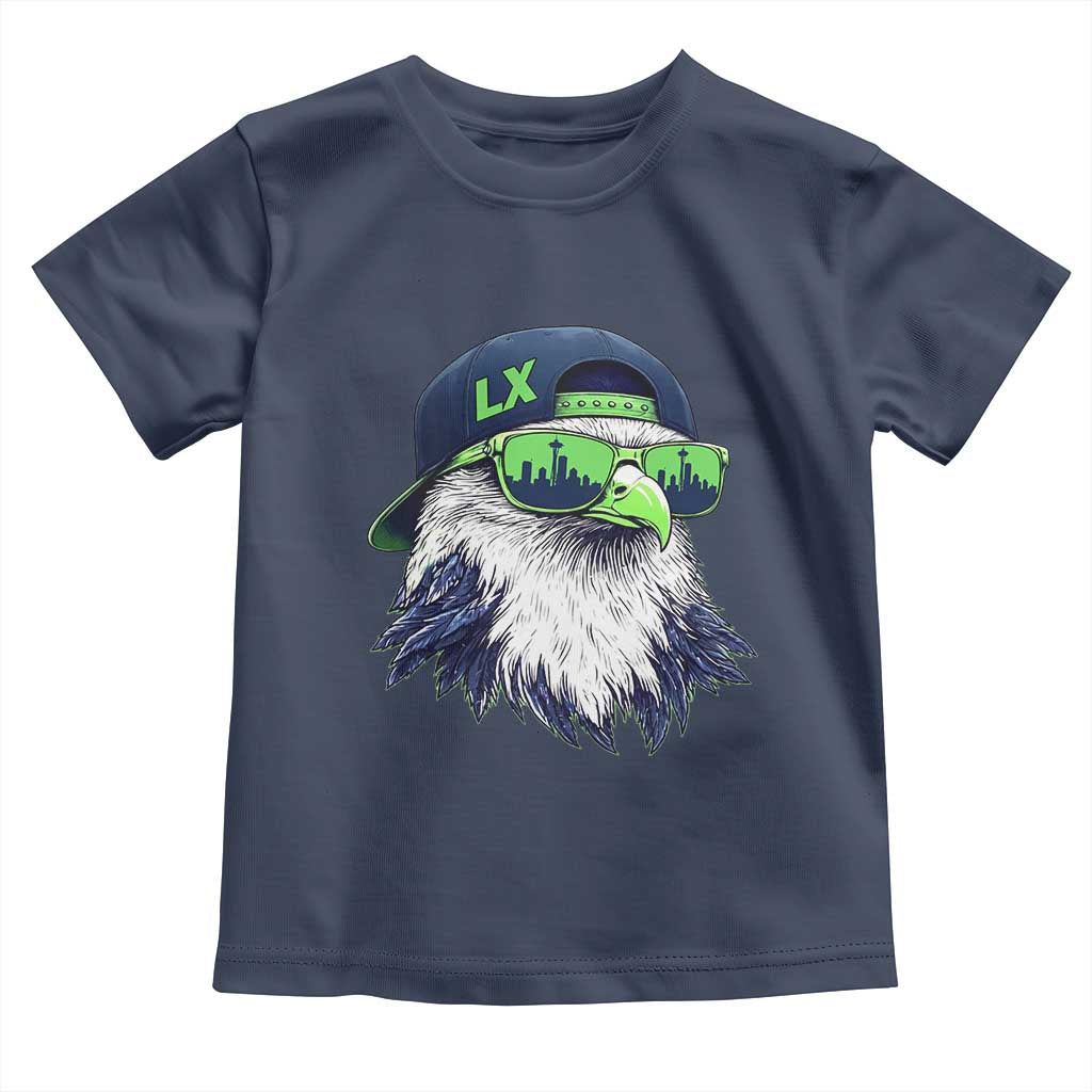 Vintage Hawk Graphic LX Cap Seattle Skyline Game Day Toddler T Shirt TS11 Navy Print Your Wear